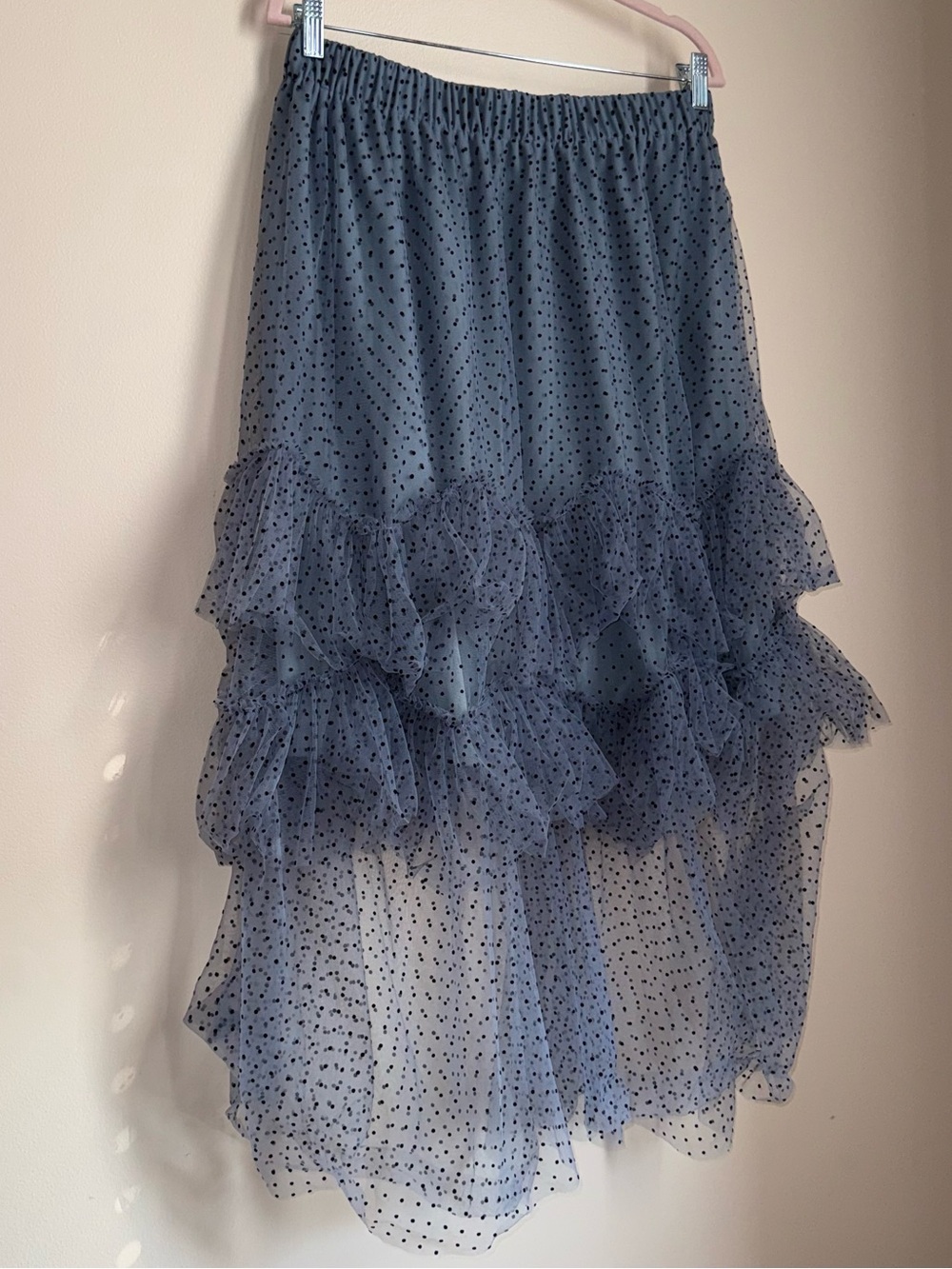 Eva Franco Polka Dot Mesh Tiered Ruffle Skirt Size Large